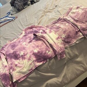 Purple Tie-Dye Star Sweatshirt and Shorts Set